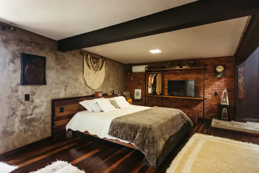 Bedroom under wooden beams
