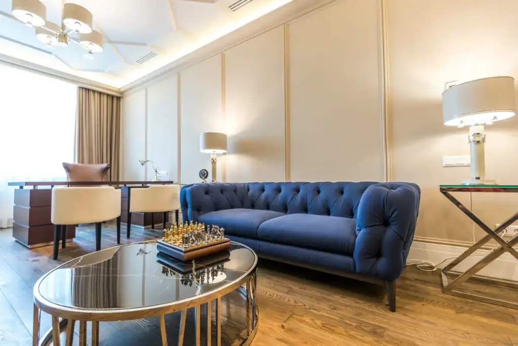 Blue velvet sofa