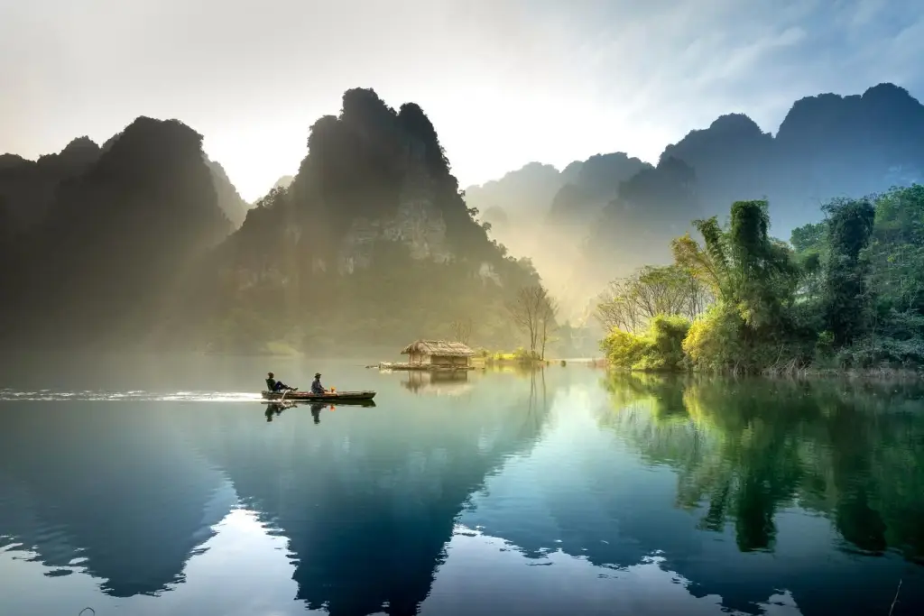 Boat on a misty river