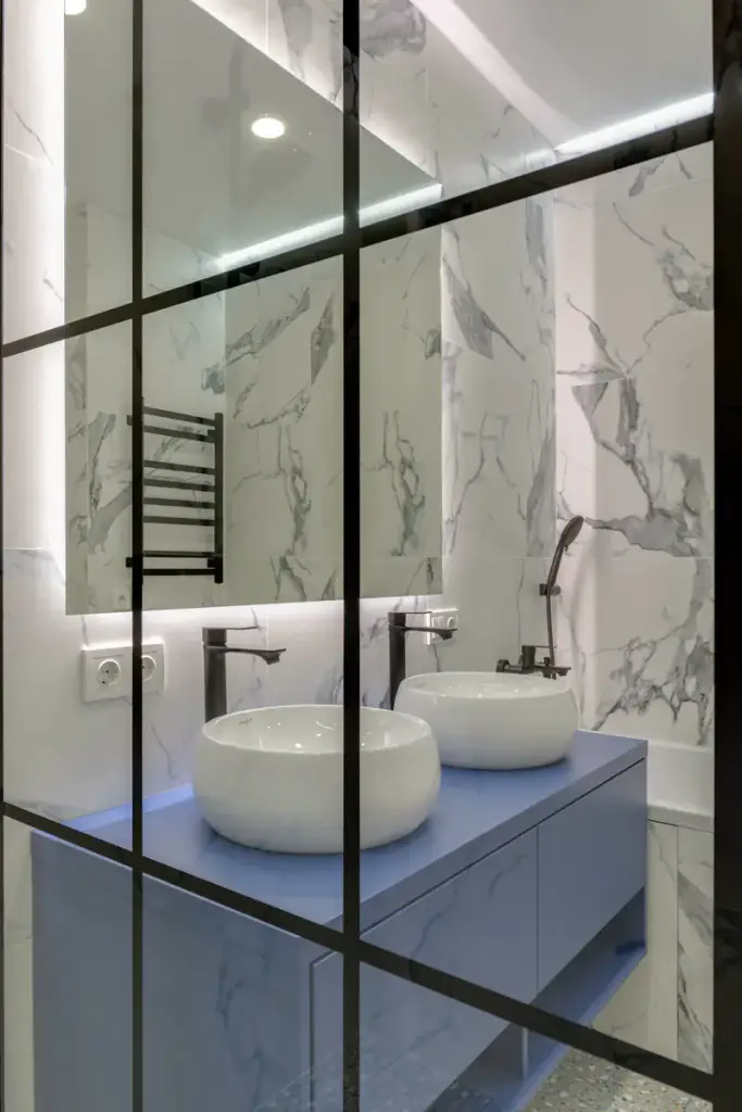 Marble and black steel