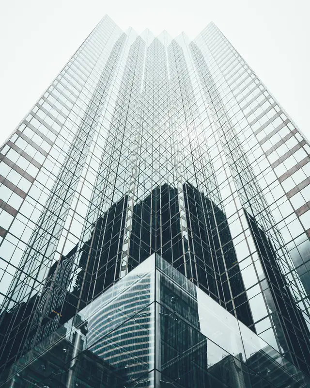 Mirrored skyscraper from below