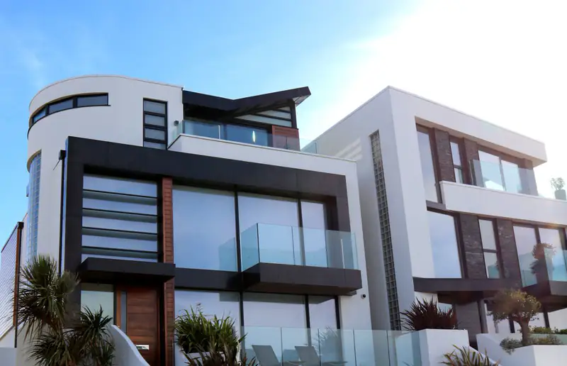 Modern white villa with balconies