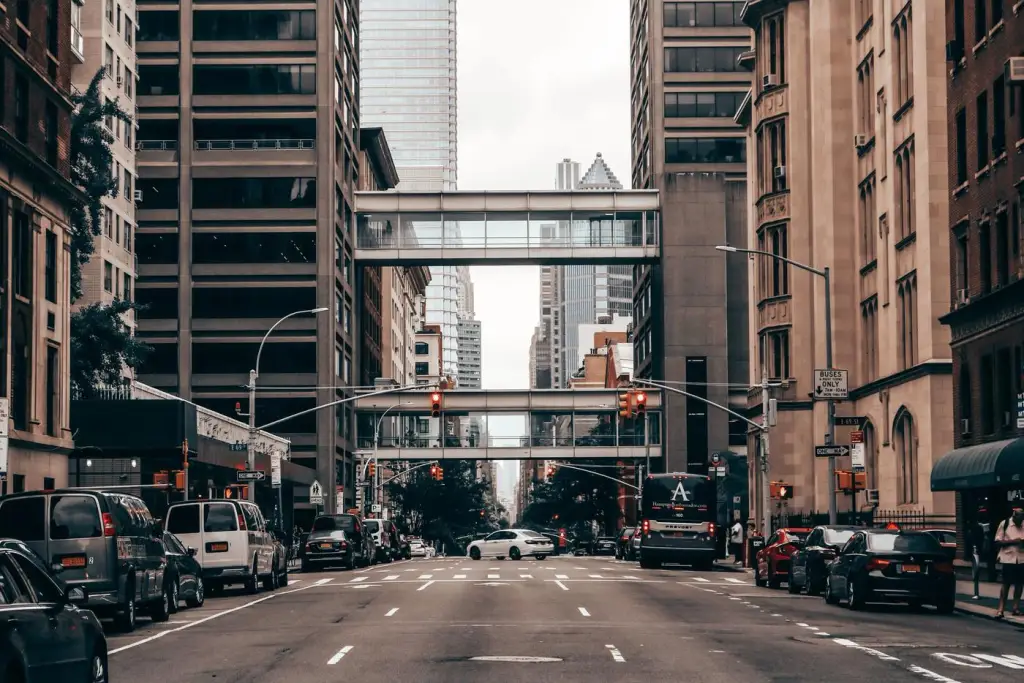 New York street with skybridge