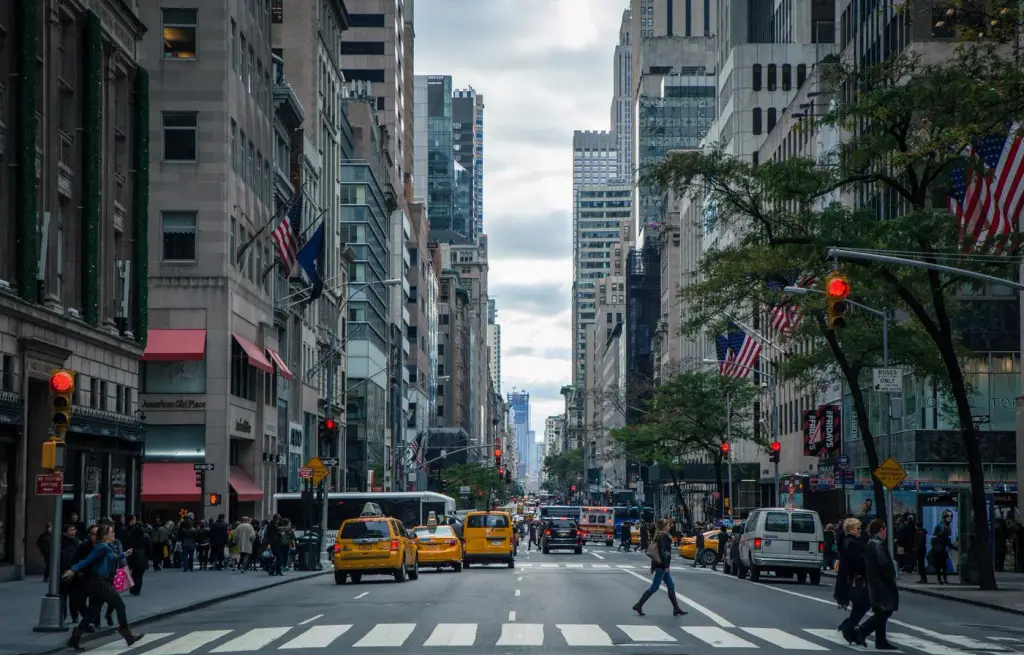 Pedestrians and yellow cabs