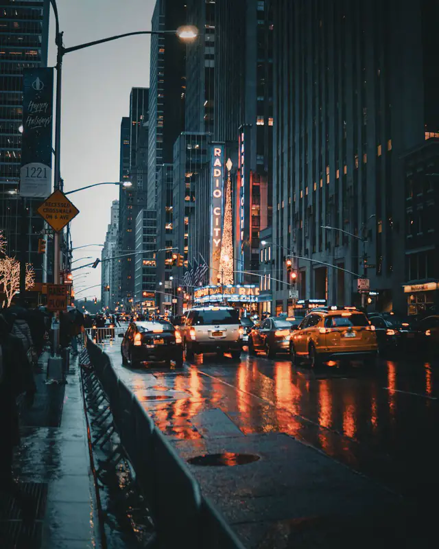 Rainy city street at night