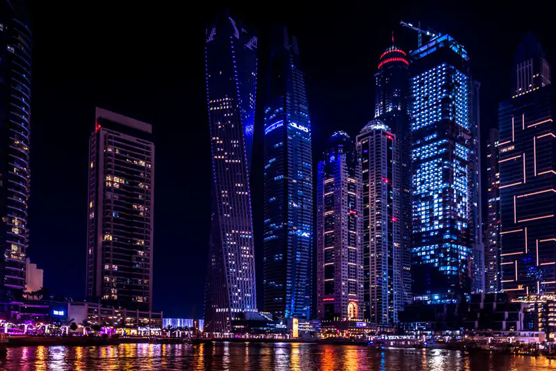Skyline glowing at night