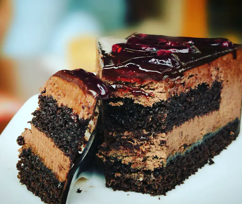 Slice of chocolate layer cake