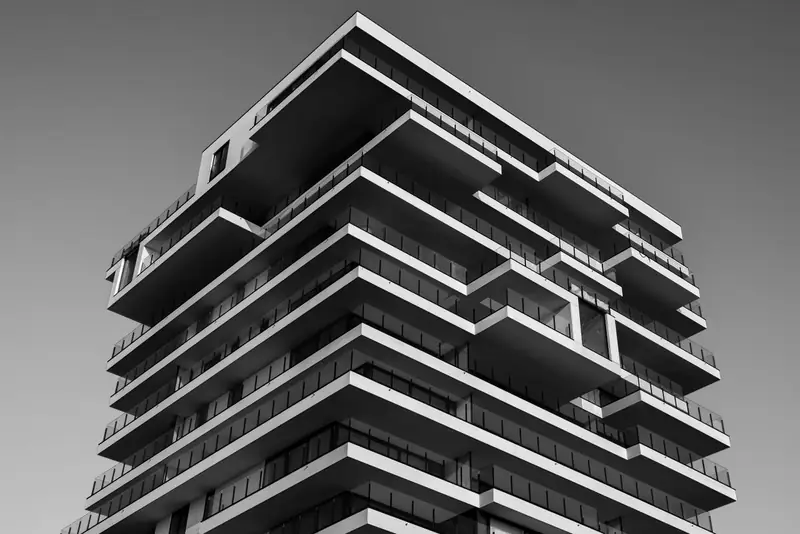 Stacked balconies in black and white