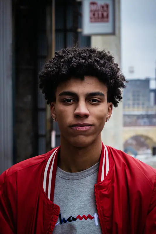 Young man in red jacket